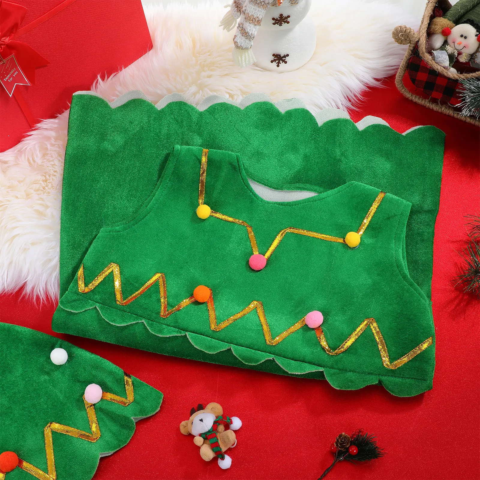 Christmas Tree Hat and Dress Set for Women Girls Holiday Party Costume Comfortable Stretchy Fabric Festive Wear
