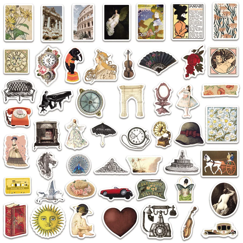 10/50/100PCS Artsy Vintage Stickers Aesthetic DIY Scrapbooking Luggage Water Bottle Laptop Cartoon Decal Sticker for Kid Toy