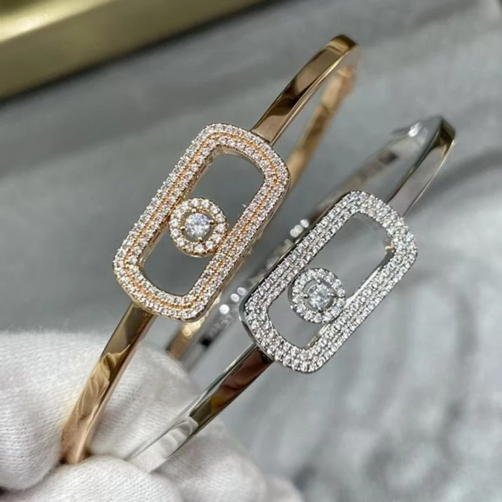 

Luxury Brand Pure 18K Gold Plated Jewelry For Women Wave Bangle Rose Gold Diamond Design Wedding Jewelry Engagement Bracelet