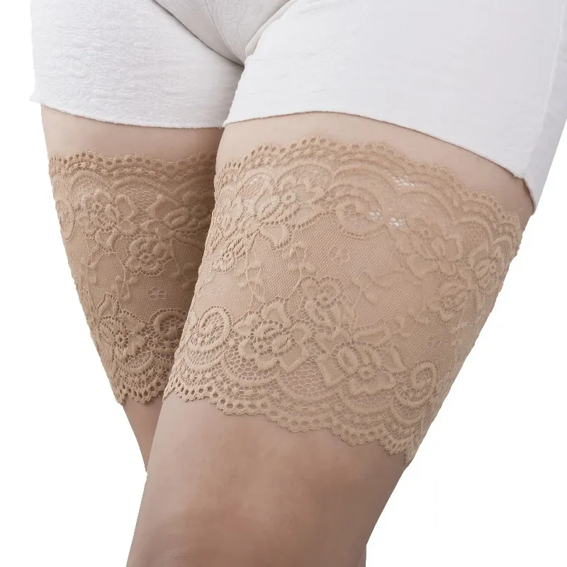 Lace Anti-Chafing Thigh Bands Non-Slip Silicone Grip with Pocket for Women Phone Card Dress Shorts Sports Running Ballet Style