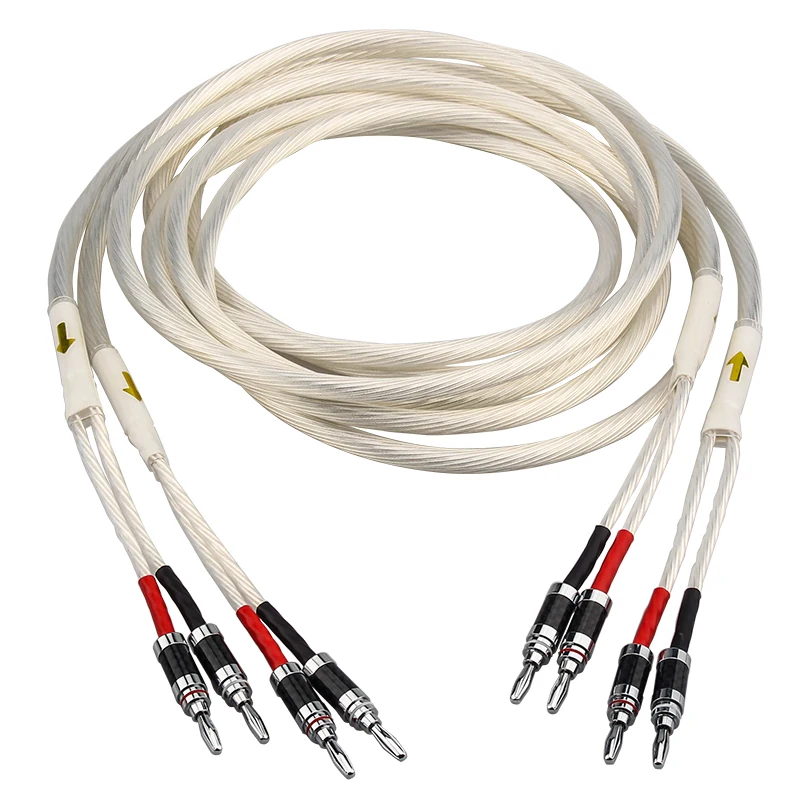 One Pair HIFI Silver-plated Speaker Cable Hi-end 5N OCC Speaker Wire For Hi-fi Systems Y Plug Banana plug Speaker Cable