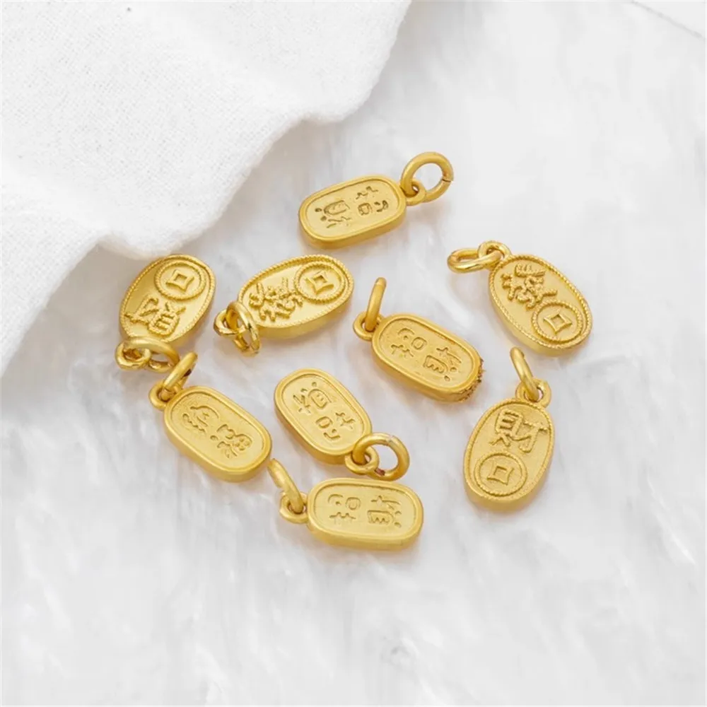 18K Gold Color Sand Gold Matte Lucky Nafu Tag, Bracelet and Necklace, DIY Jewelry Accessories, 6x12mm