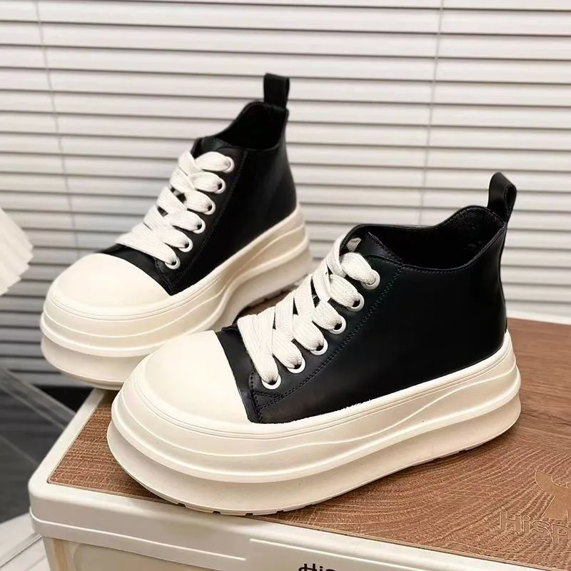 

Girls Thick Soled Sneakers 2026 New Thick Soled Height Increasing Women's Lace Up Casual High Top Shoes