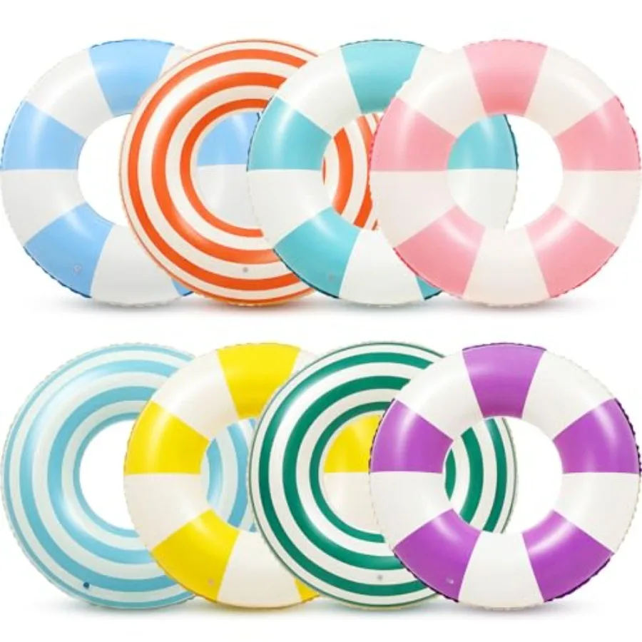 

8 Pcs Inflatable Pool Floats Toys Swim Tubes Rings for Adults 30 Inch Striped Floaties Tubes Swim Rings for Swimming Pool Beach