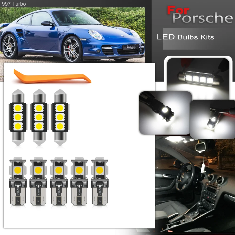 

For Porsche 997 Turbo 2006 2007 2008 2009 2010 2011 2012 2013 LED Upgraded Canbus White Interior Package Light Bulbs