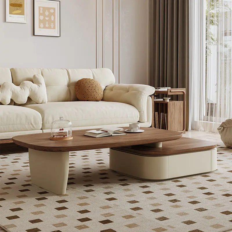 Medieval coffee table floor-to-ceiling TV cabinet combination set, light luxury and advanced sense, modern simple telescopic