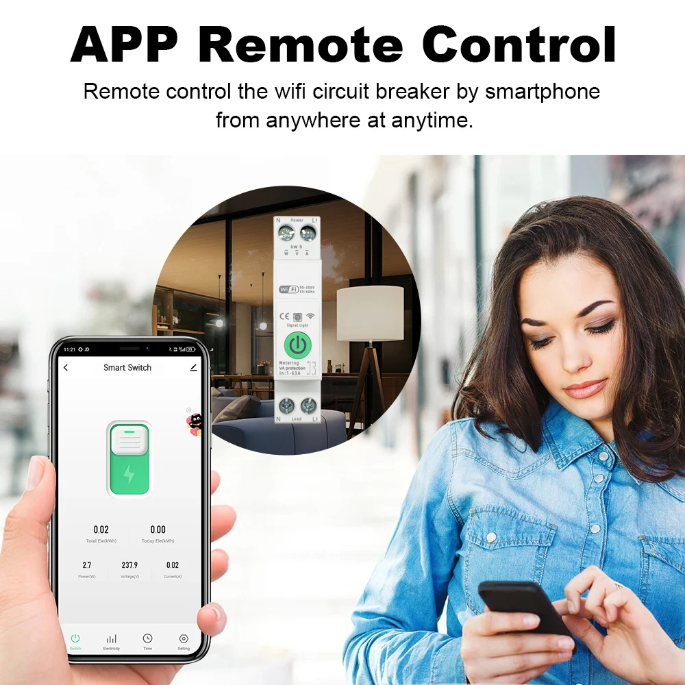 1-63A 1P + N Tuya WiFi Smart Circuit Breaker Interruttore Kwh Relè timer di misurazione MCB Tensione Corrente Proteggi Alexa Google Home 1-10 pezzi