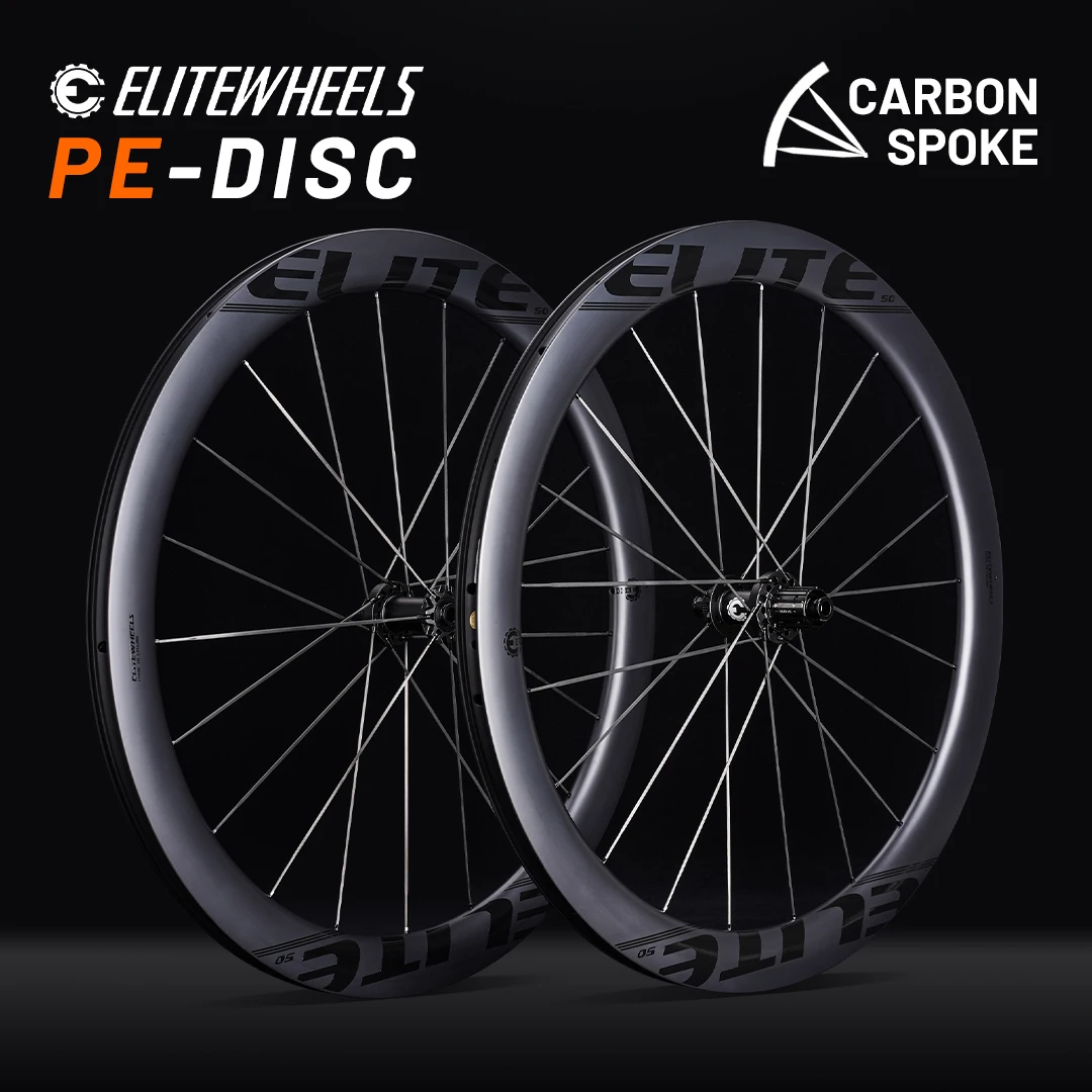 ELITEWHEELS PE-DISC Carbon Spokes NEW Bicyle Road Disc Brake Carbon Fiber  Wheels System Hub Ultra Light Ratchet