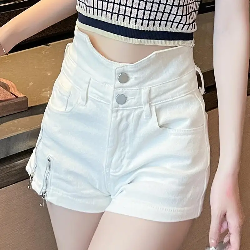 Nuevos pantalones cortos de mezclilla para mujer Boxer de cintura alta pantalones vaqueros cortos blancos mujer Kpop tendencia de verano 2025 trajes ropa de moda Wh5