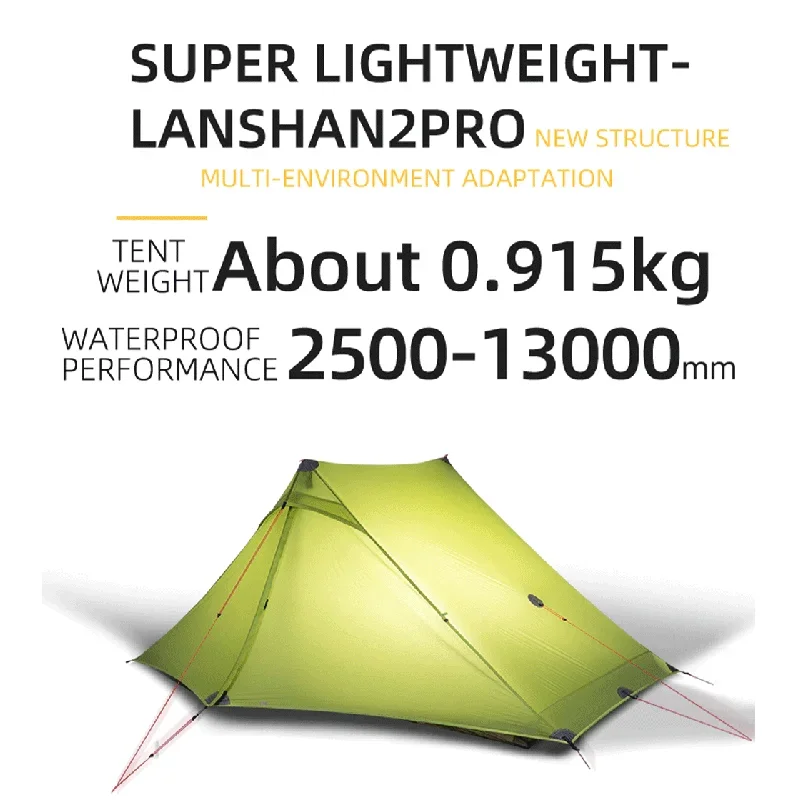 3F UL GEAR Lanshan 2 Pro خيمة 20D احترافية 3/4 الموسم خيمة 2-شخص خفيفة بدون قضبان لحقيبة الظهر والتنزه والتخييم والسفر #3