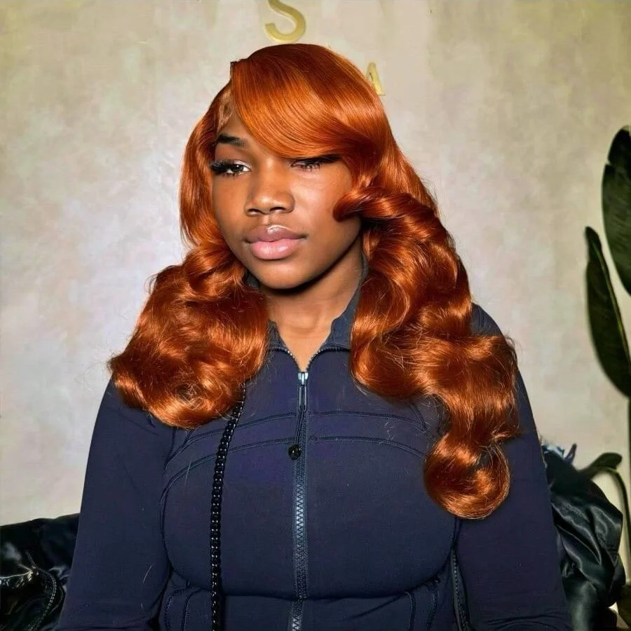 Pelucas de cabello humano Frontal de encaje transparente 13x4 naranja jengibre 8-18 pulgadas peluca Bob corto ondulado 200% prearrancada con pelo de bebé