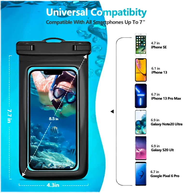 3Pcs Universal Waterproof Phone Pouch Swimming Phone Case Underwater Phone Protector Pouch for Beach Surfing Snorkeling Boating