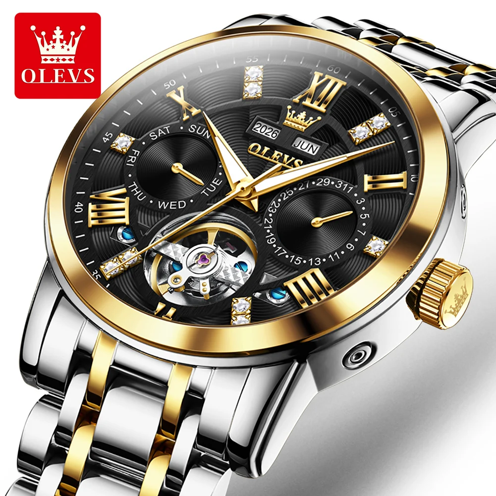 

OLEVS 6701 Automatic Mechanical Men Watch Skeleton Flywheel Stainless steel Waterproof Luminous Men's Watch