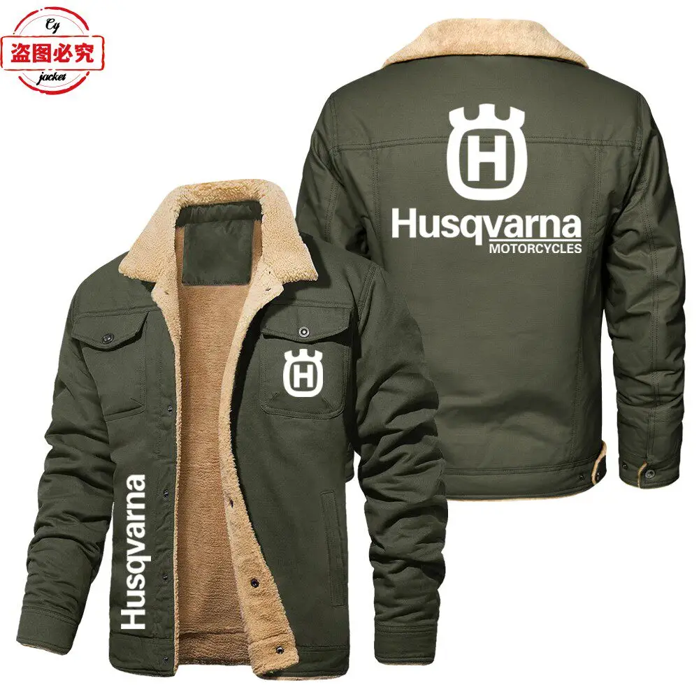 Husqvarna Logo Printed Cycling Suit with Fleece Insulation Men's Jacket Stand Up Collar Zipper Jacket Husqvarna Racing Suit - view 4