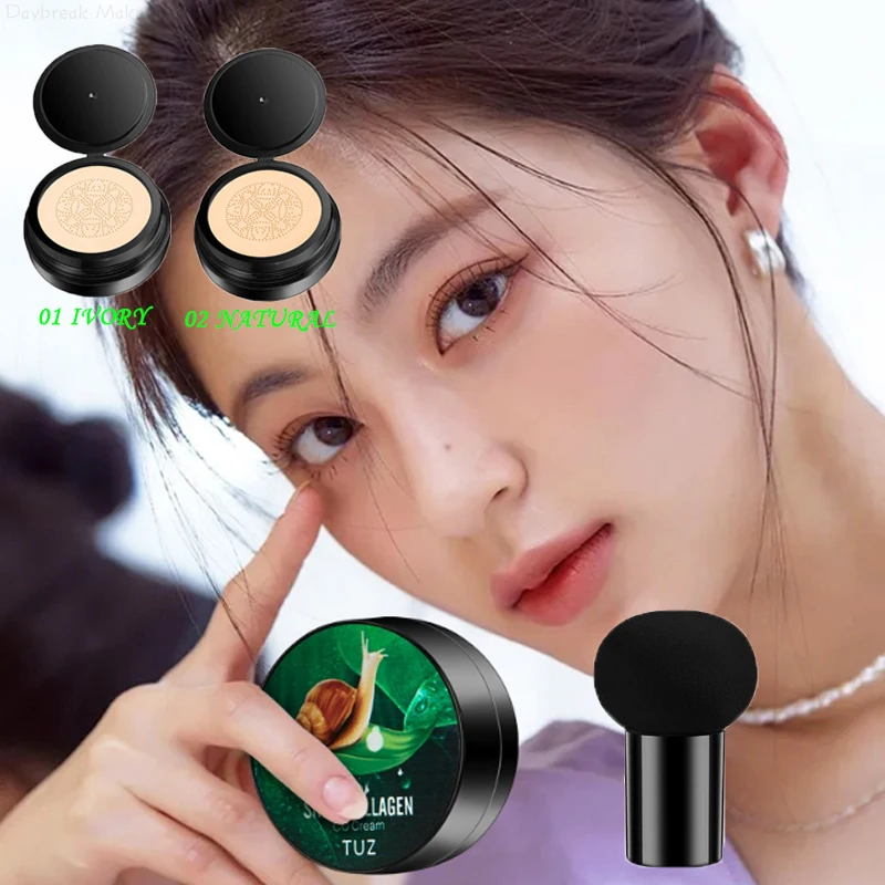 Snail Collagen BB ครีมหัวเห็ด Air Cushion Foundation CC ครีมคอนซีลเลอร์ Brightening Oil-Control แต่งหน้าเครื่องสําอาง