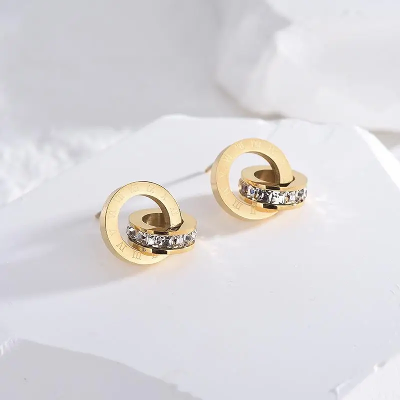 Zircon Roman Numeral Earrings For Women Stainless Steel Earrings Woman Fashion Jewelry Accessories