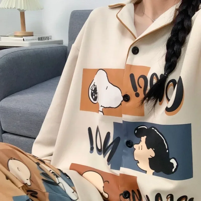 New Snoopy Pajamas for Women Shirt Fall Winter Girls Home Costume Cute Student Sleepwear Kawaii Charlie Brown Nightwear Gifts