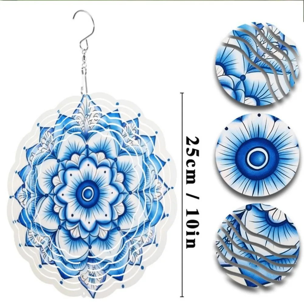 3D Blue Mandala Flower Metal Wind Spinner Kinetic Garden Decor Outdoor Indoor Art