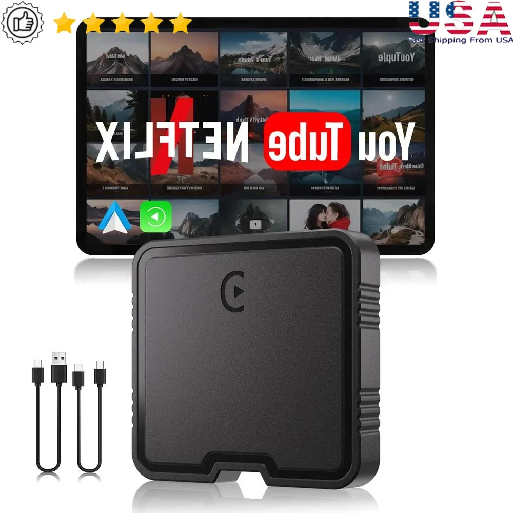 Adaptador carplay sem fio 2025 atualização netflix youtube tf cartão plug play dongle apple car play adaptador smartphone streaming USB-C