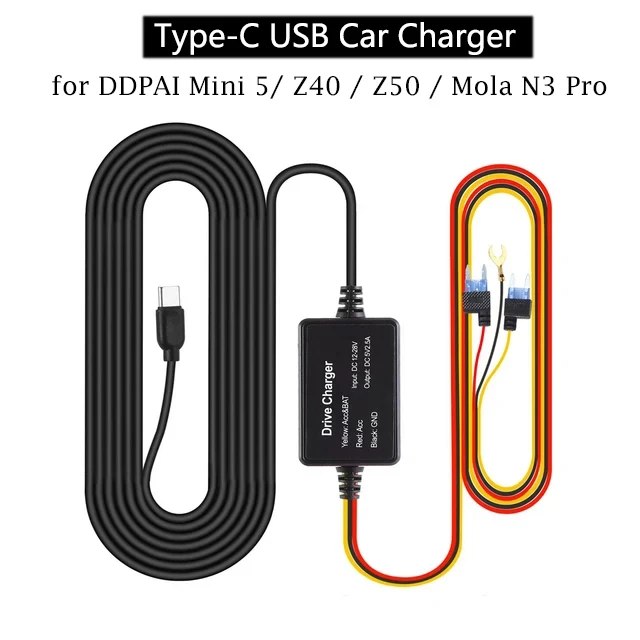 dla DDPAI Hardwire Kit Type-C USB Car Charging dla DDPAI Mini5 Z40 Z50 N3 Pro N1 Dual Car DVR Dash Cam Mirror Camera Charging Cable