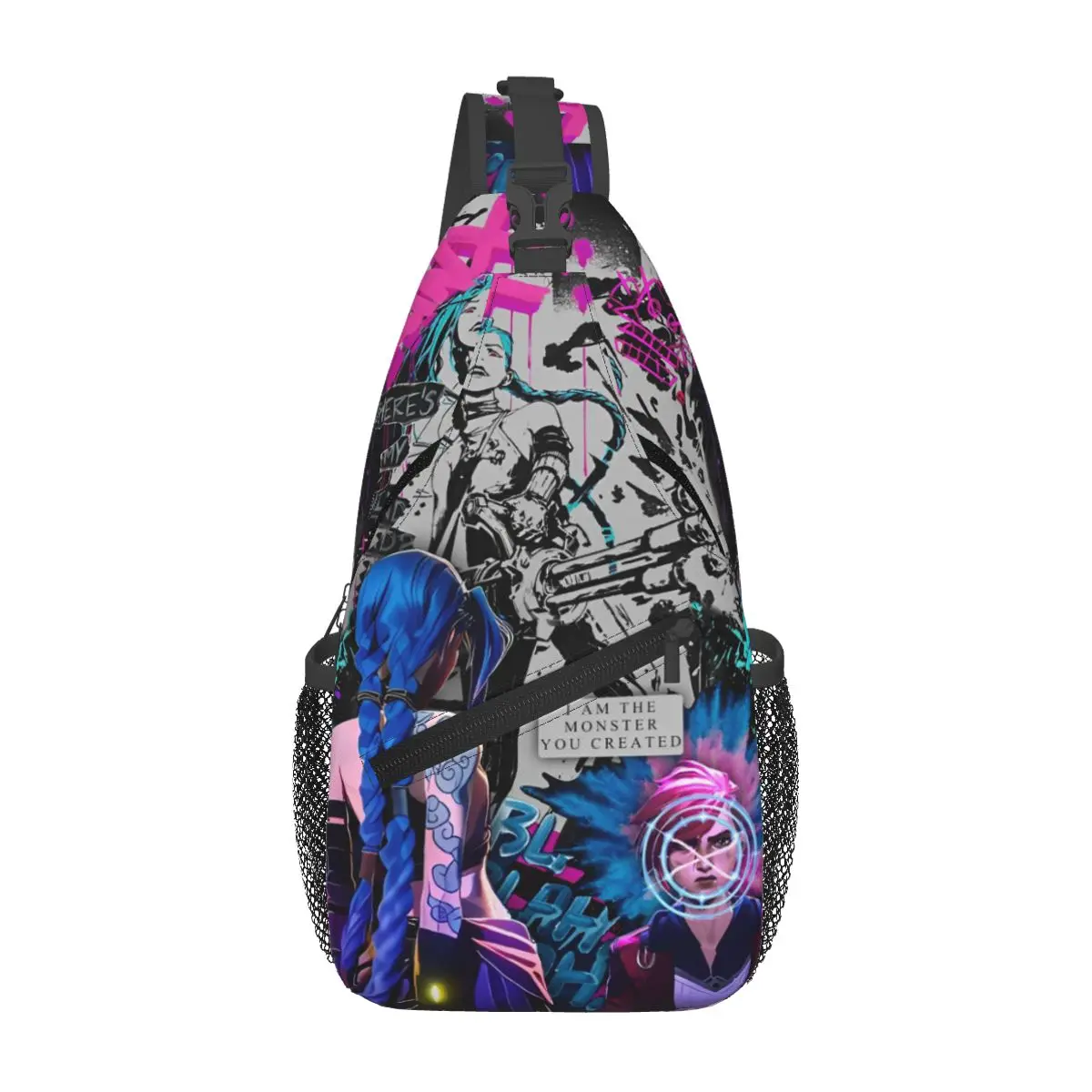 

Arcane Jinx Monkey Graffiti Sling Bags Chest Crossbody Shoulder Sling Backpack Outdoor Hiking Daypacks BOOM Anime Casual Bookbag