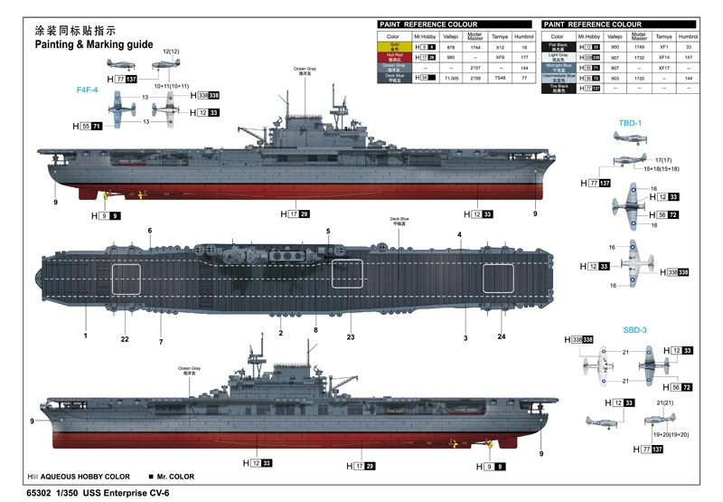 MERiT 65302 1/350 Scale USS CV6 CV-6 Enterprise 1942 Aircraft Carrier Ship Plastic Assembly Toy Craft Model Building Kit