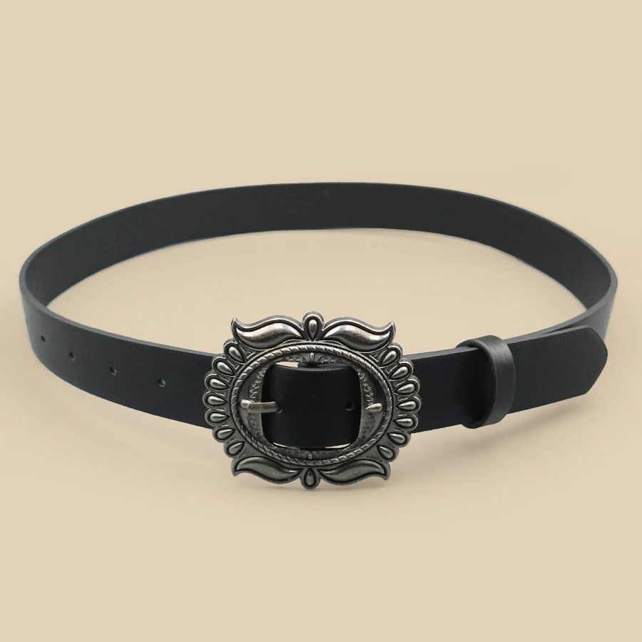حزام نسائي عتيق منحوت باللون الأسود - صيفي متعدد الاستخدامات، مثالي للجينز والفساتين والبدلات والقمصان، هدية مثالية