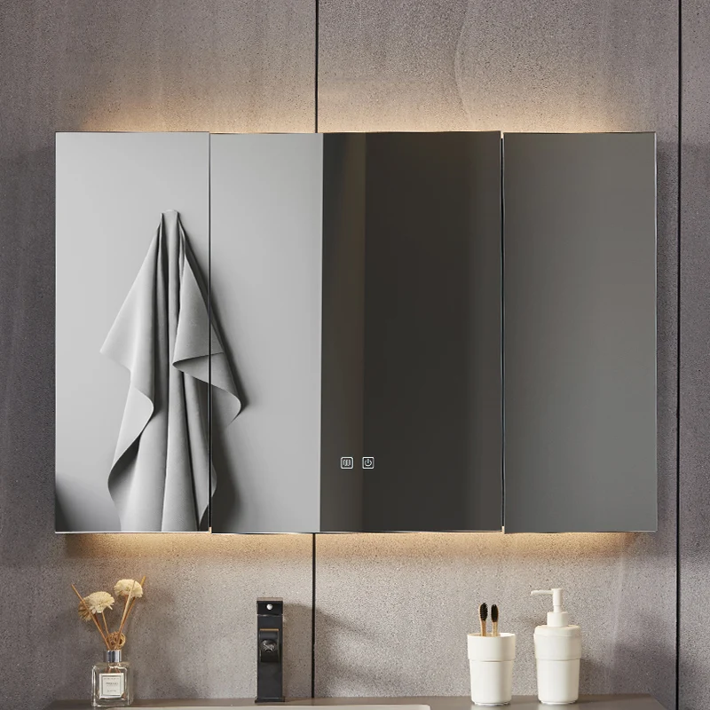 Mueble con espejo de baño inteligente nórdico, espejo sin niebla montado en la pared con luz y estante, Muebles de baño Para Baño FYMC
