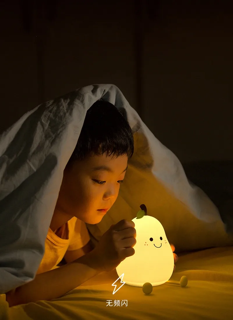 Creative Cute LED Pear Night Light USB Rechargeable Dimming Touch Silicone Table Lamp Bedroom Decoration Couple Gift Boby Light