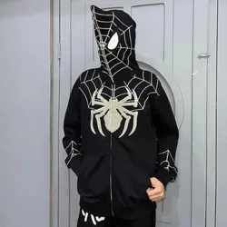 Gothic Spider Print Hooded Cardigan Full Zip Loose Hoodie Top Women Men Clothing Y2K Vintage Punk Hoodie Kpop Jacket 90s