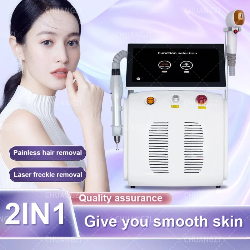 Portable 2-in-1 Professional Diode Ice Body Hair Removal Machine 808 755 nm Alexander Stone Permane  Equipment