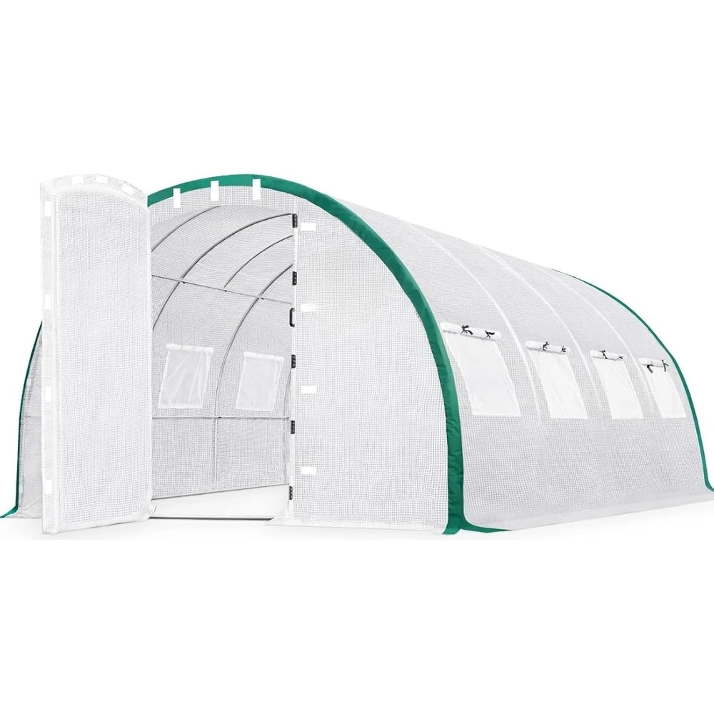 Premium Greenhouse Swing Door Large Walk-in Green House for Outdoors, Upgraded Tunnel Hoop House Frame and Cover for Ou