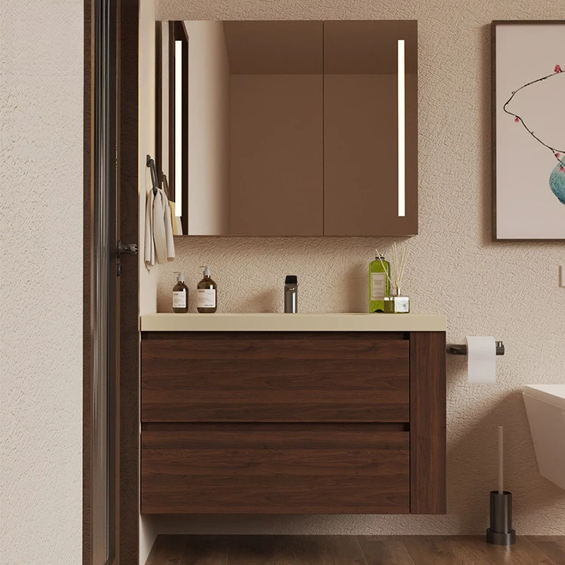 Middeleeuwse log wind badkamerkast combinatie wandgemonteerde wastafel