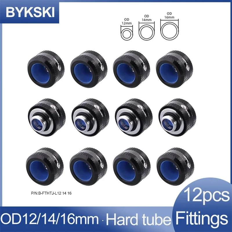 

12pcs Bykski OD14MM12MM 16MM,Hard Pipe Fittings, PETG Tube Hand Compression,Black Adapter,Red,White,Gold,Blue G1/4 ",B-FTHTJ-L14