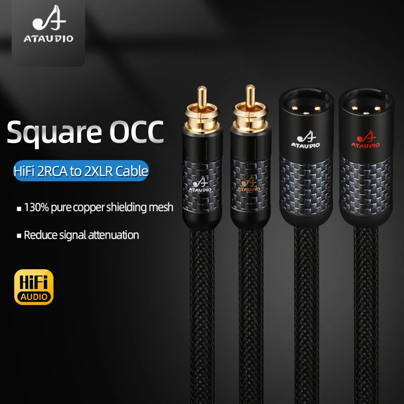 ATAUDIO HiFi RCA to XLR Audio Cable High Quality Square OCC Wire 2RCA to2XLR Male and Female Audiophile Cable for Microphone CD