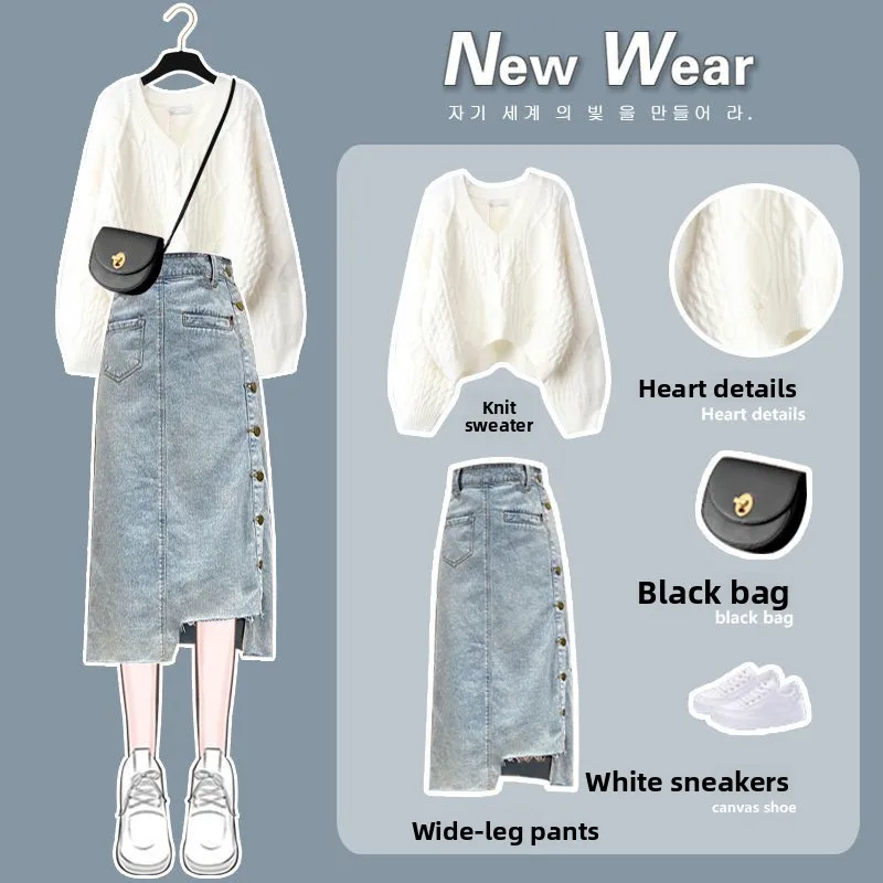 

Весенний комплект женской одежды больших размеров, накидка для похудения, юбка, комплект из двух предметов, V Ne Regular Sve, свободный крой