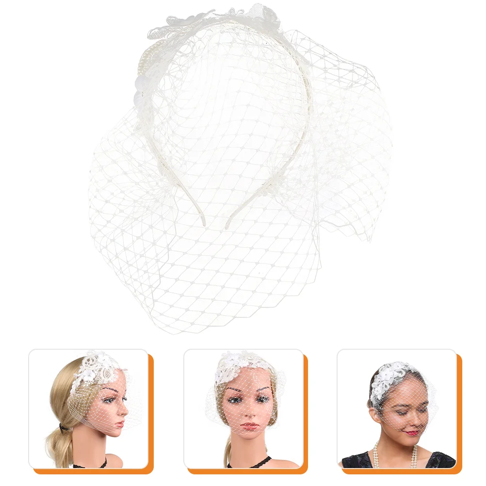 Vintage Mesh Lace Headband Women's Wedding Dress Fascinators for Polyester Fasinators The Hair