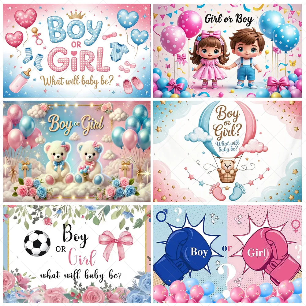 

Gender Reveal Party Decoration Boy or Girl Background Banner Bear Balloon Backdrop Supplies Newborn Baby Shower Photo Shoot Prop