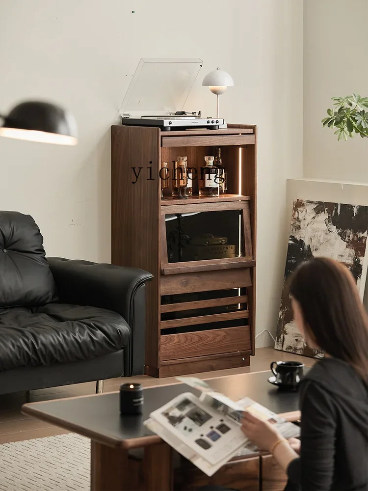 B2 Furniture Black Walnut TV Side Cabinet Living Room Bedroom Vintage Drawer Cabinet Storage Storage