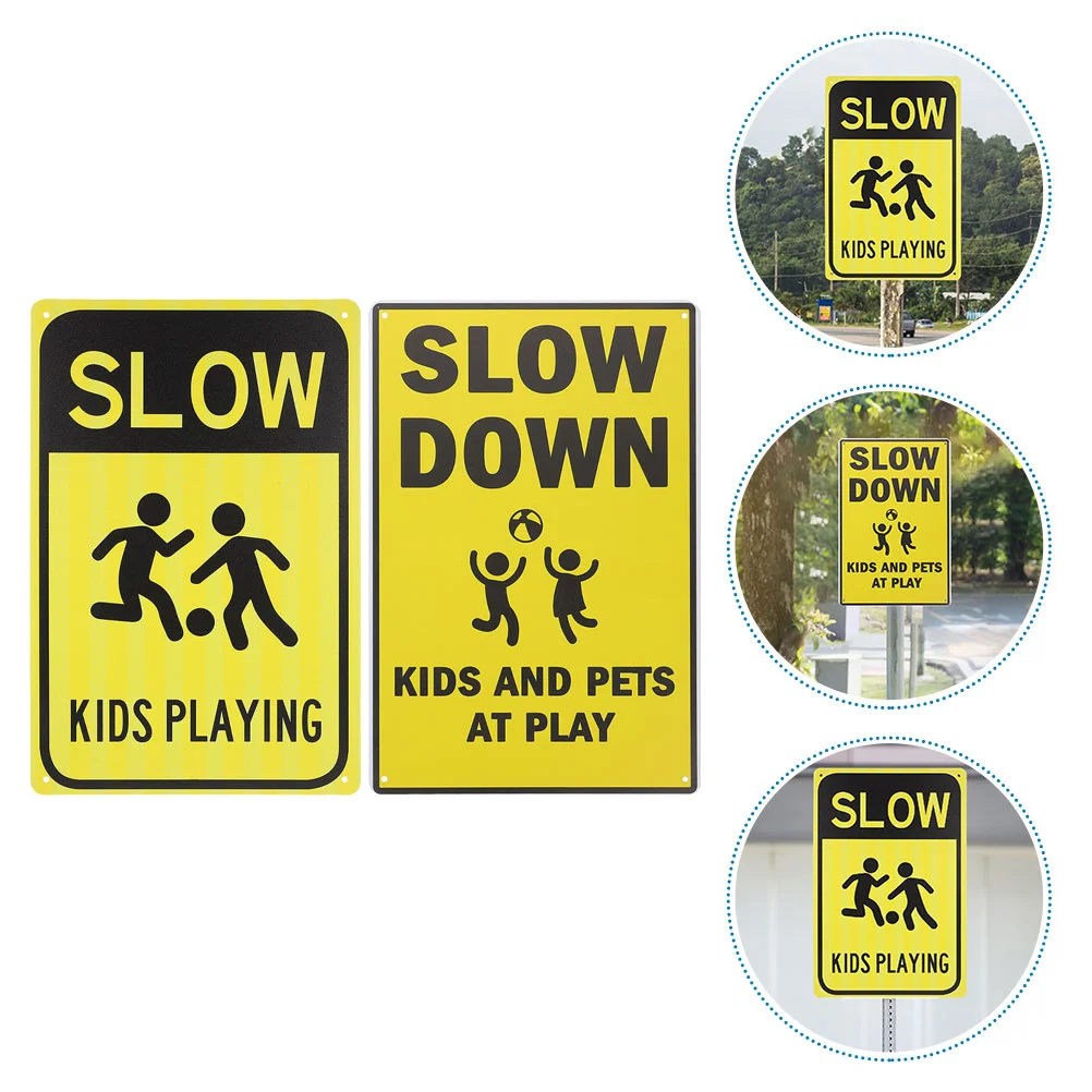 

2 Pcs Signs Safety Caution for Warning Road Household Street Kids Playing Attention Child