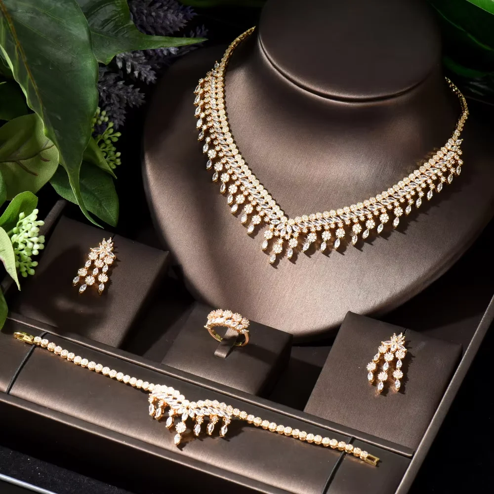HIBRIDE Tear Water Drop 4pcs African Jewelry Set For Women Party Gift Dubai Cubic Zircon Jewelry Set Nigeria Wedding N-860