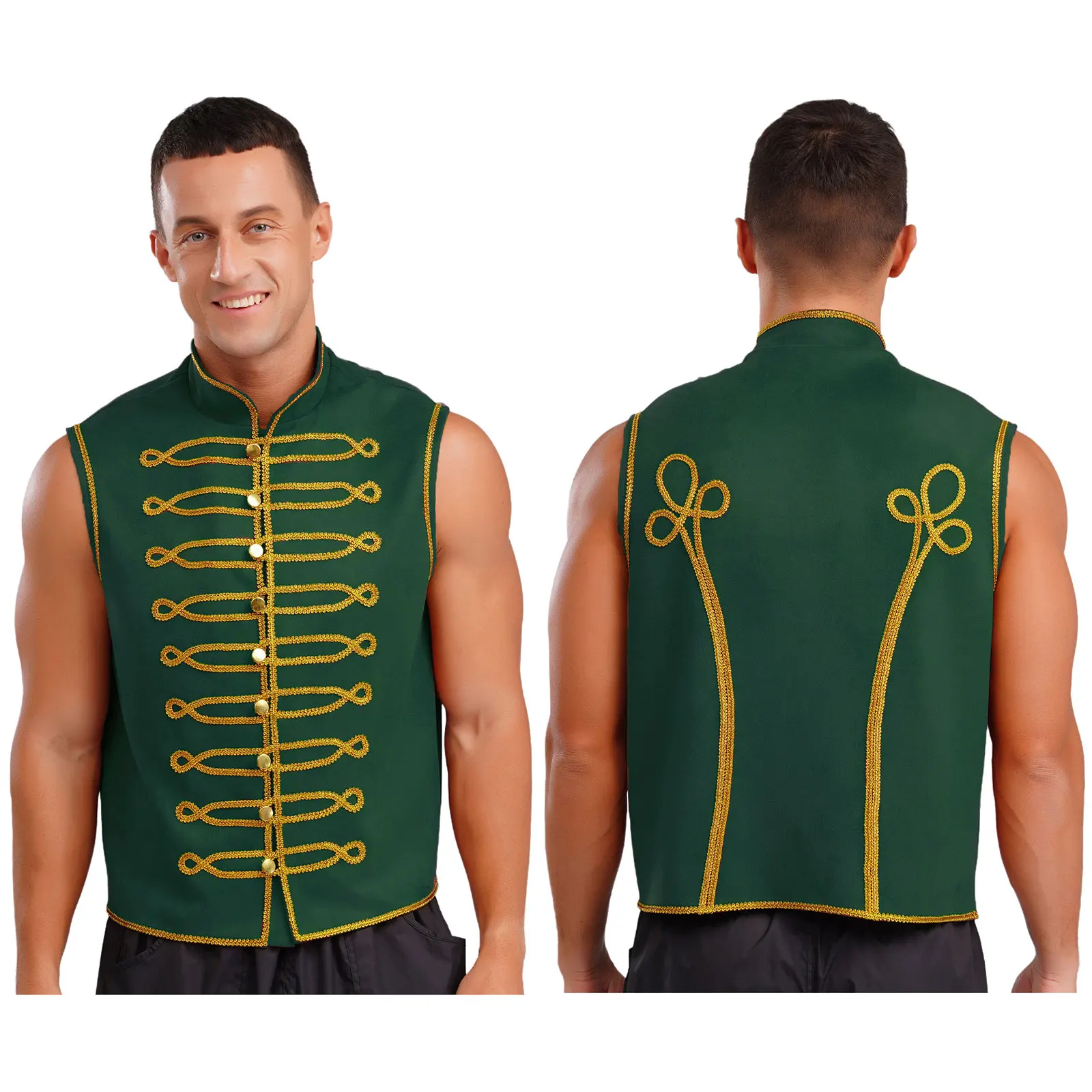Mannen Middeleeuwse Prins Kostuum Punk Kostuum Stand Kraag Mouwloos Goud Trimmen Gouden Knoppen Retro Vest Tops Halloween Kostuum