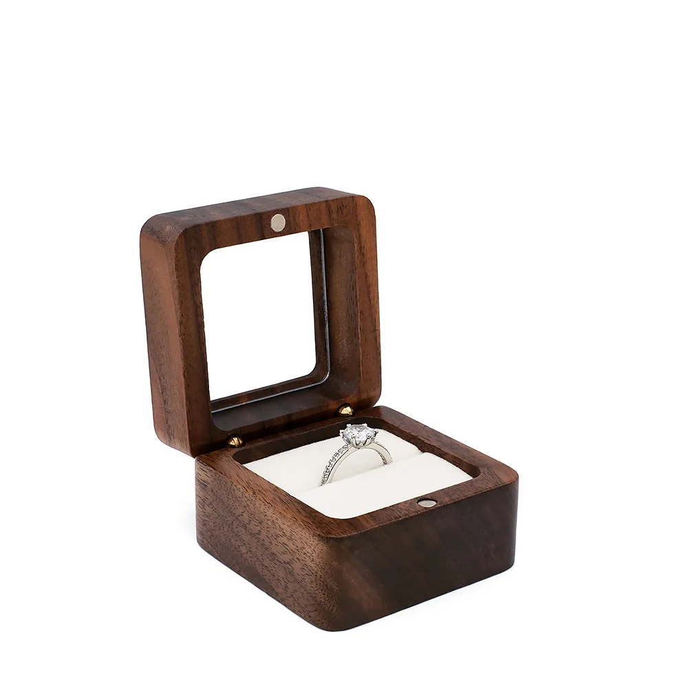 Vintage Wooden Ring Box for Single and Double Rings