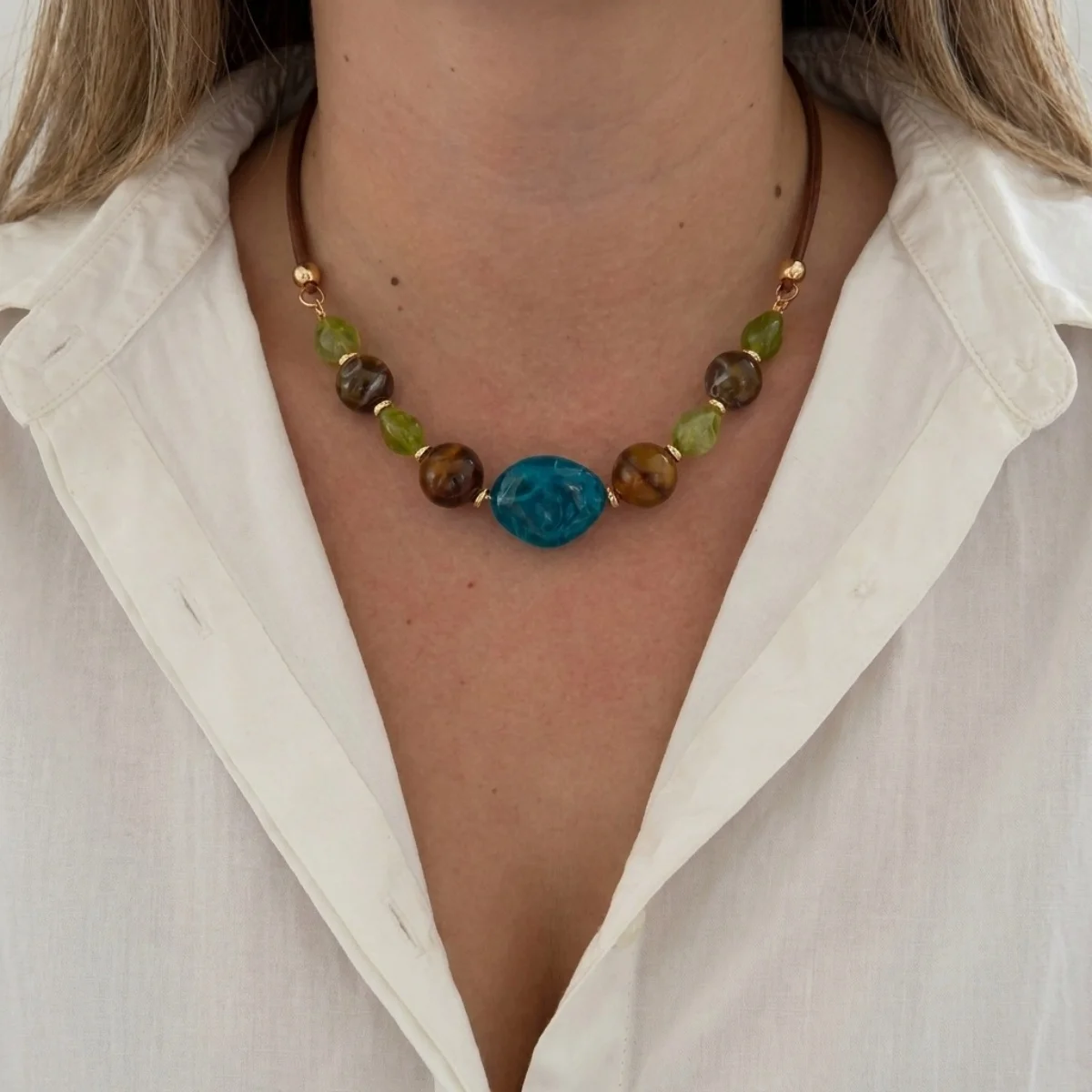 Ins Vintage Mehrfarbige Unregelmäßige Acrylperlen-Halskette für Damen und Herren, Handgefertigte Samtkette, Harzperlen-Choker, Ästhetischer Schmuck – Detail 21