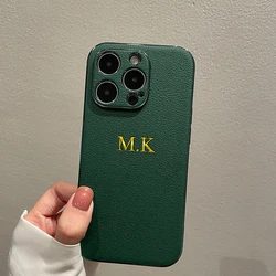 16 15 14 13 12 11 Pro Max Personalised Name Case Luxury Plating Leather Customized Initials Cover For iPhone 14 12 13 11 Pro Max