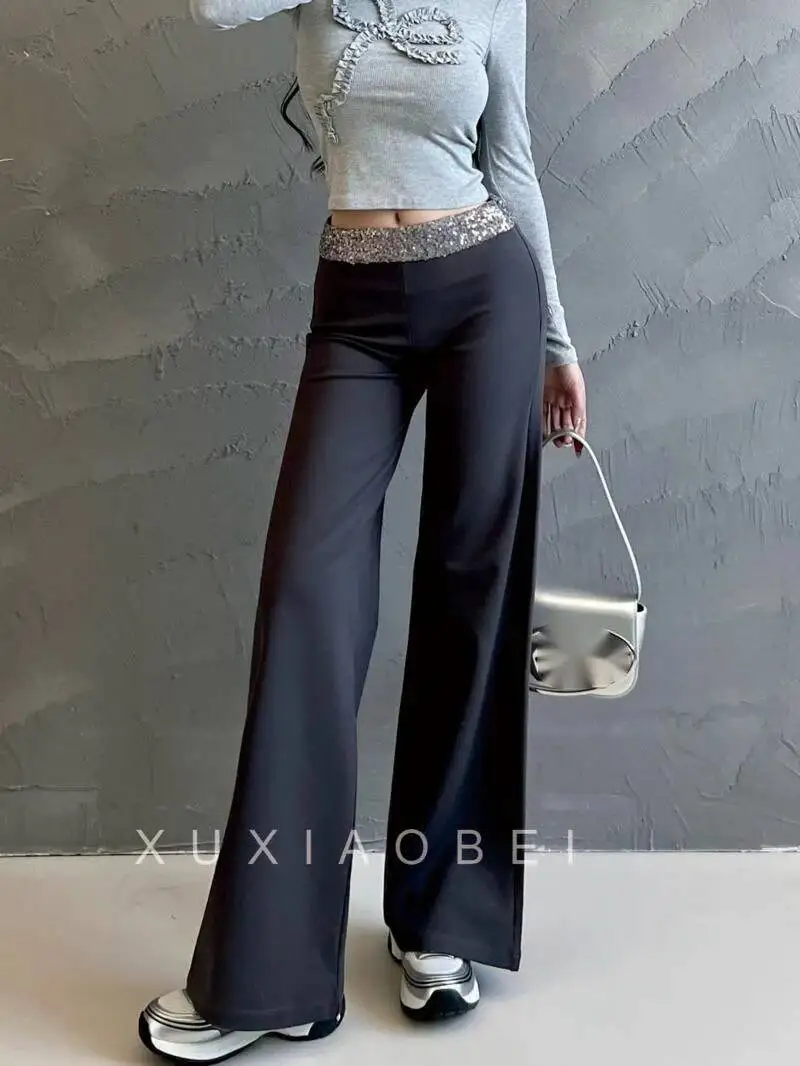 

Брюки с пайетками и широкими штанинами, с высокой талией, прямые, повседневные, весна-осень 2026, новый стиль, брюки для модниц, Sweet 1G5E