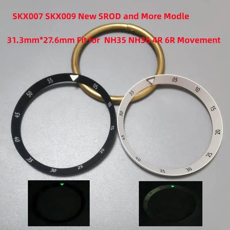 

SKX007 31,3 мм * 27,6 мм кольцо для часов с зеленой подсветкой подходит для Seiko 007 009 Новинка SROD NH35 NH36 4R 6R механизм