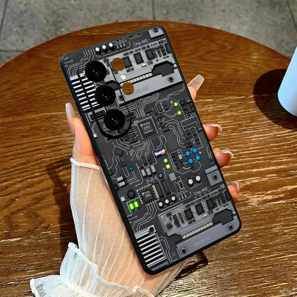 Крутой чехол для телефона с дизайном печатной платы для Samsung Galaxy S26 S25 S24 S23 S22 S21 Plus Ultra Fold, мягкий, черный.