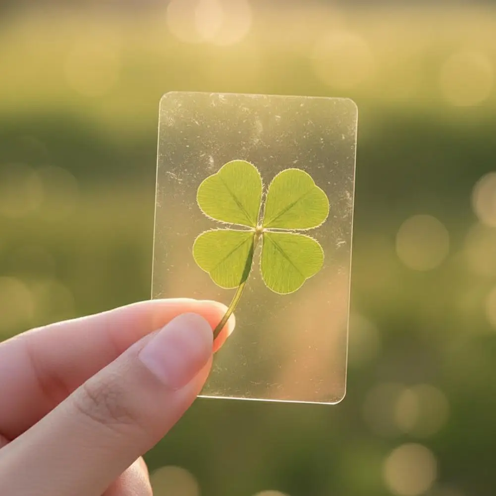 

10 шт. натуральных закладок в форме четырехлистного клевера, символ удачи, прозрачные закладки для книг, долговечные, для хранения, сувенир, подарок для любителей книг L0E6