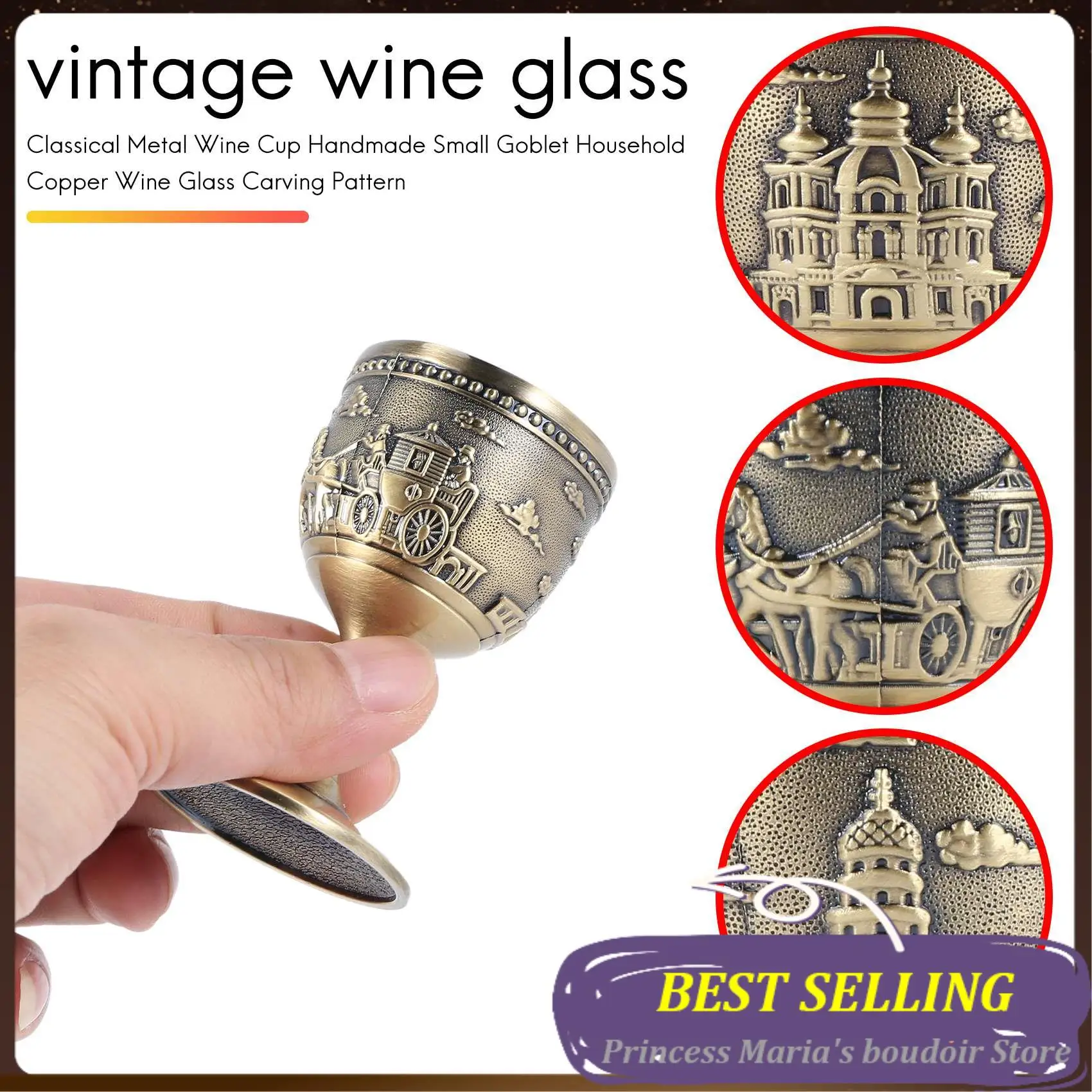 

AB30-Classical Metal Wine Cup Handmade Small Goblet Household Copper Wine Glass Carving Pattern